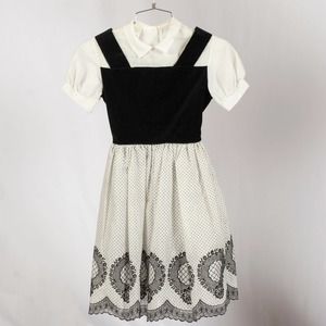 50s B&W Flocked Border Print Kid's Dress | Size 10 | VTG